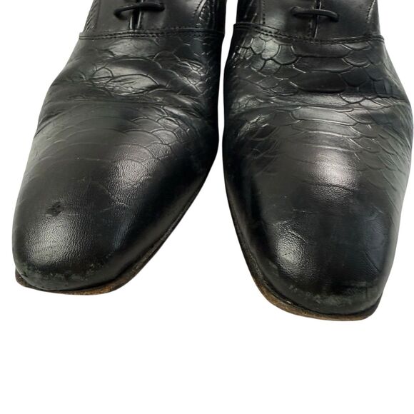 BESPOKE Black Wingtip Dress Shoes Men 44 Handmade Snakeskin Pointed Toes main image 12